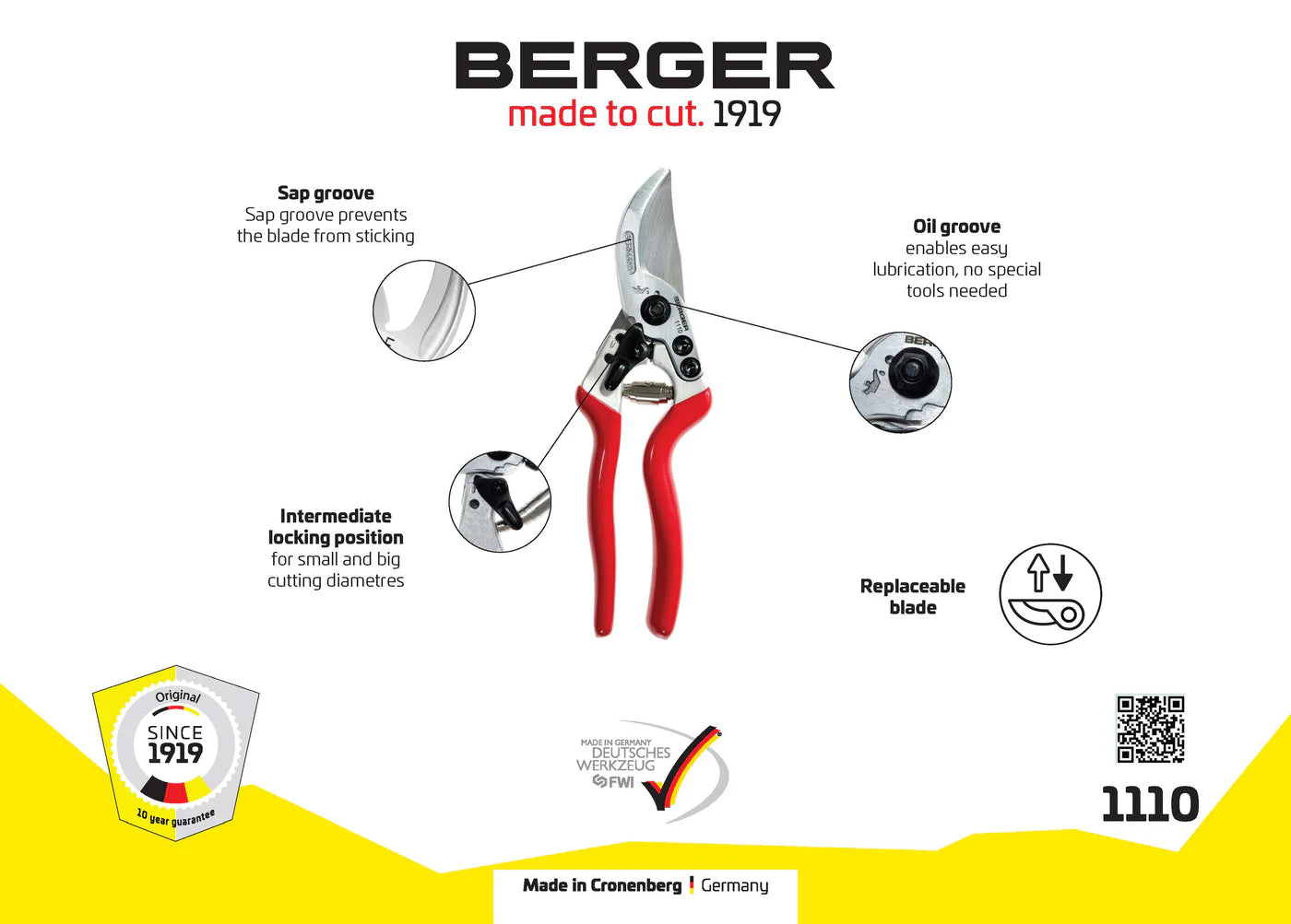 BERGER PROFESSIONAL PRUNING SHEAR / ALUMINUM / STRAIGHT BLADE #1110