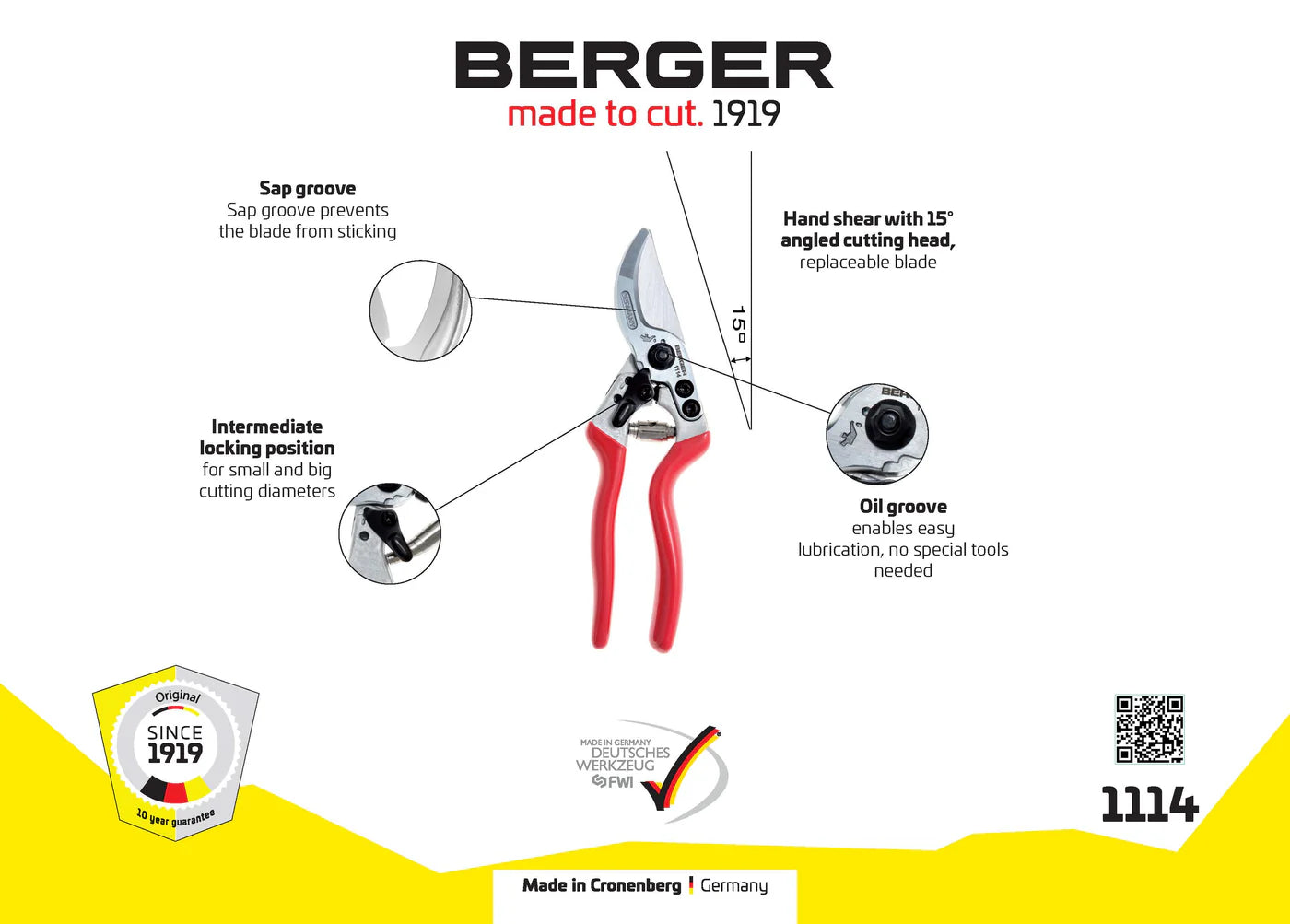 BERGER PROFESSIONAL PRUNING SHEAR / ALUMINUM / ANGLED BLADE #1114